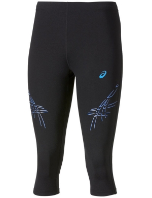 Asics Stripe Knee Tights - Black/Jeans Blue (Tight Fit)