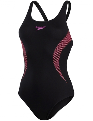 Speedo Placement Muscleback Swimsuit - Black/Pink