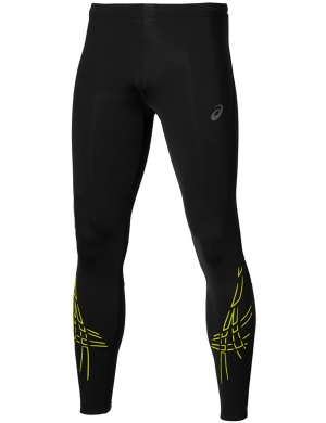 Asics Stripe Tights - Black/Sulphur Spring