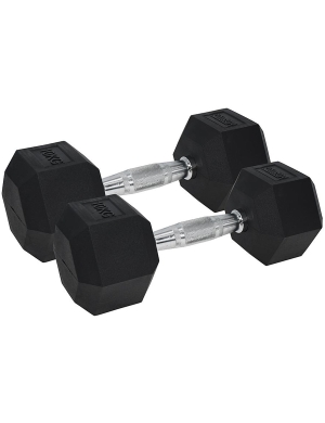 Urban Fitness Rubber Coated Pro Hex Dumbbells - 10kg