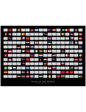 Flags Of The World Scratch Poster - A2 Black Landscape